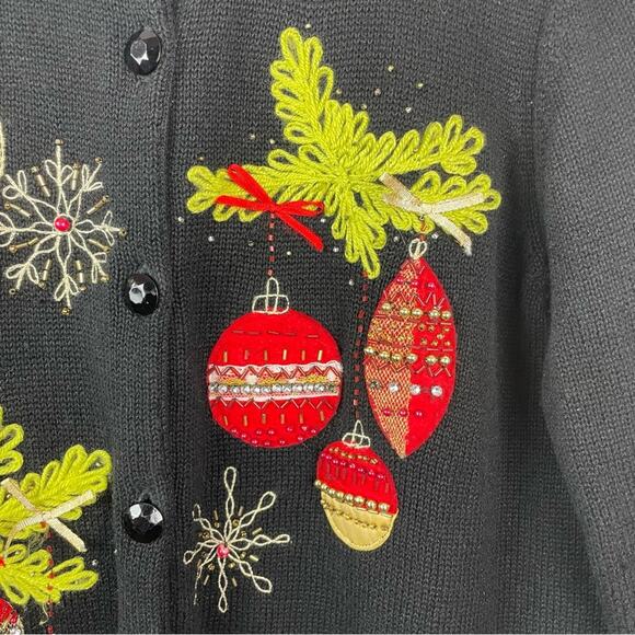 Holiday Black Sweater Festive Ornaments Christmas Sweater Vintage Large - Picture 4 of 8